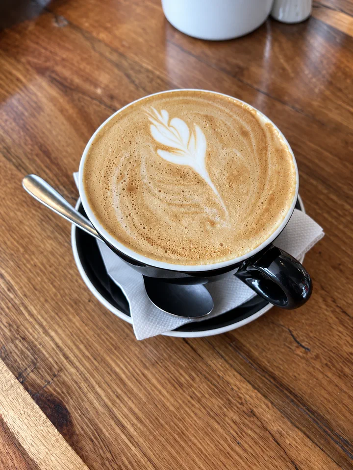 A cup of coffee on a wooden table